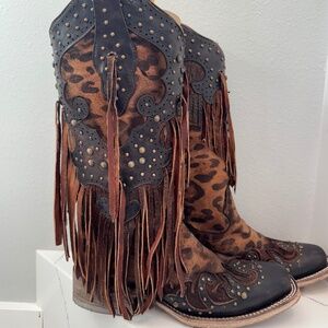 Corral Leopard Fringe Boots